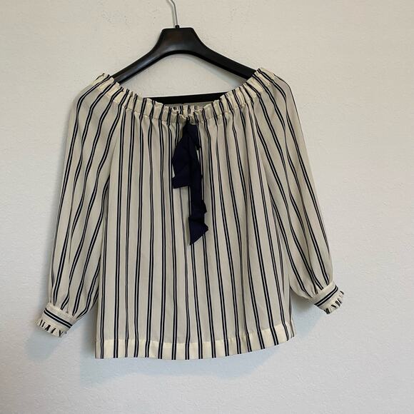 J.Crew Mercantile off-the-shoulder bow top‎ Tie Front Striped XS - Picture 2 of 8